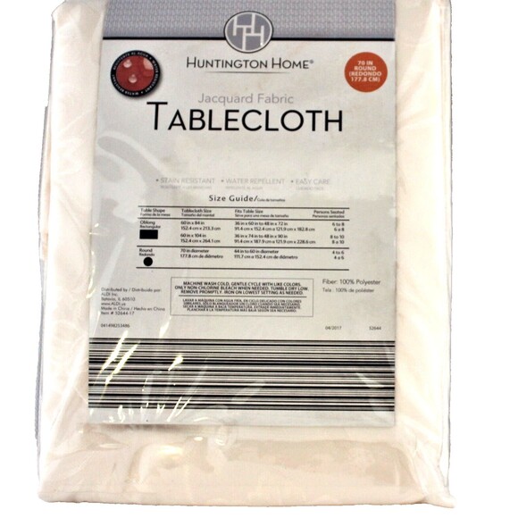 Huntington Home 70 In Round Ivory Jacquard Tablecloth Waterproof New - Picture 3 of 4